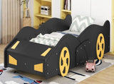 Twin Size Race Car-Shaped Platform Bed with Wheels and Storage, BlackYellow WF305759AAB