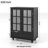 Minimalist Black Buffet Cabinet with Double Glass Doors and Drawer, Modern Wooden Storage Sideboard 26388624