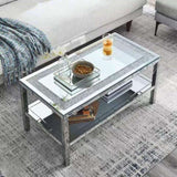 ZUN W 39.5" X D 19.5"X H 19.5" 2-layer crystal mirror stainless steel frame coffee table for use in W100540563