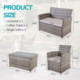 4 Piece Outdoor PE Wicker Furniture Set, Patio Gray Rattan Sectional Sofa Couch with Washable T2712P306831