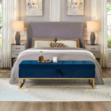 58.6" Bed Bench Metal Base with Storage Navy Blue Velvet W1097119561