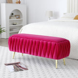 Oval Storage Bench with Gold Legs,Velvet Fabric Upholstered Ottoman Storage Benches for Bedroom End W1117P184682