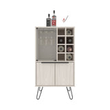 ZUN Bar Cabinet 43.1" H, with 2 Doors, 9 Shelves, and 1 Glass Panel, White Washed Oak B097P250849