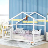 Twin Size Wooden House Bed, Twin Floor Wooden Bed with Shelf, No Box Spring , White Color, TWIN BED W69782586
