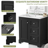 30-Inch bathroom vanity cabinet with ceramic basin, 3 drawers and adjustable shelves N729P176237B