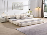 Elegant Beige Chenille Upholstered Bed with Checkerboard Design, King, Beige N769P264802A