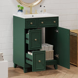 24" Forest Green Bathroom Vanity Cabinet with Ceramic Sink, 2 Drawers, 1 Soft-Close Door N729P264336G