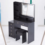 41" Large Size Left Bedside Cabinet Vanity TableCushioned Stool, Extra Large Touch Control LED W3258P296780