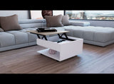 Lift Top Coffee Table, Casters, One Shelf, White / Light Oak B097132912