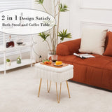 Faux Fur Storage Ottoman Vanity Stool with Metal Legs, Anti-Slip Feet, and Hidden Storage, 16.5" x 89456487