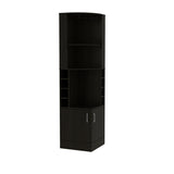 ZUN Syrah Corner Bar Cabinet, Eight Bottle Cubbies, Double Door, Two Open Shelves -Black B070P217879