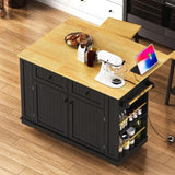 K&K 48 inch Large Kitchen Island with Drop Leaf,Power Outlet,Internal Rack,Rolling Kitchen N707P257057B