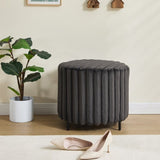 22.05"Wide Upholstered Round Pouf Ottoman Foot Rest with Black Metal Legs,Faux Fur Footstool for W3098P272528