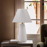 ZUN Textured Ceramic Table Lamp with Fluted Fabric Shade White See below B035P264542