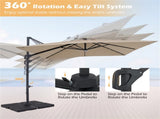 10x10 Ft Beige Solar LED Cantilever Patio Umbrella 360&deg Rotation Offset Hanging Umbrella with 94324583