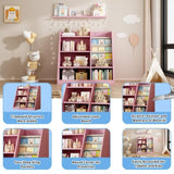 ZUN Pink Wooden Toy Storage Organizer Cabinet Kids Bookshelf Children Bookcase Toddler Baby Sling Book W2876P233538