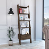 ZUN New Haven 1-Drawer 4-Shelf Ladder Bookcase Dark Walnut B06280177