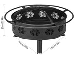 30 Inch Round Outdoor Wood Pit, Heavy Duty Wrought Iron Firepit with Hinged Spark 67742285