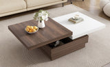 ZUN U-Can Rotatable Top Coffee Table, Modern Square Coffee Table with Wood Grain N724P195145K