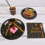 ZUN 201PCS Black Gold Birthday Party Supplies For 25 Guests Happy Birthday Disposable Dinnerware Set 83891803