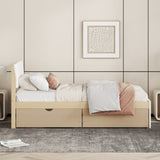 Modern Twin Bed Frame With 2 Drawers For White High Gloss Headboard and Footboard With Light Oak W697131330