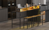 59 inch bar table, dining table, sofa table with power socket and LED light, 3 saddle stools, W2972P313231