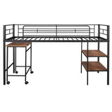 Twin Size Metal Loft Bed with Desk and Shelves,Black MF292498AAB