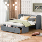 Queen Size Murphy Bed with USB Port and a Large Drawer, Gray N708P205905E