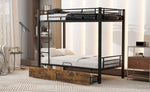 ZUN Metal Bunk Bed With drawers, Twin, Black MF311015AAB