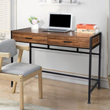 ZUN 106*50*75cm Retro Wood Table Top Black Steel Frame Particle Board Two Drawers Computer Desk Can Be 49804738