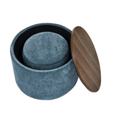 2-Piece Set Round Chenille Storage Ottoman, Equipped with a Drum Shaped Small Stool, Storage Space, W487P179600