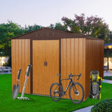 ZUN 10ft x 8ft Outdoor Metal Storage Shed with Metal Floor Base,Coffee 57249037