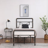 Single-layer Water Pipe Bed with Cross Design and Foot End Twin Black Iron Bed 91079255