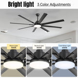 72 Inch Modern Large Design Ceiling Fans With Smart Remote Control 6 Wind Speed DC Motor Black for W934P262456
