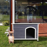 Medium Wooden Outdoor Dog House, Waterproof Roof, Elevated Floor, Grey W142763852