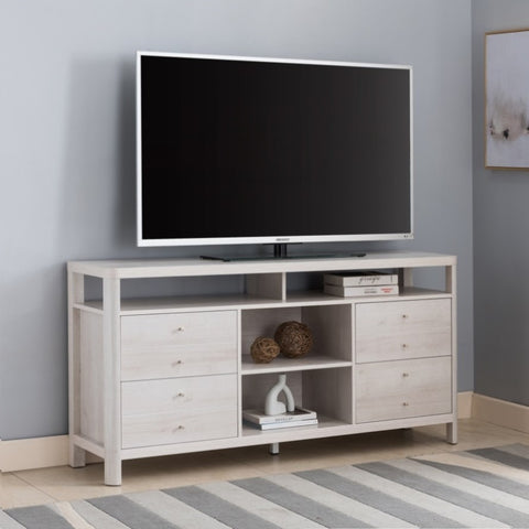 ZUN TV Stand, Livingroom 60" TV Console Table with 4 Drawers, 2 Shelves- White Oak B107130954