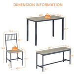 ZUN Dining Table Set, Barstool Dining Table with 2 Benches 2 Back Chairs, Industrial Dining Table for W1668P152535