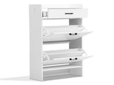 2-tier shoe cabinet with top flip-up lid and drawer, padded shoe changing bench, 1 hook, 18594134