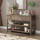 Console Table with Wood Frame and Legs, Sofa Table Entryway Table with 3 Drawers and 2 Open Shelves 96317130