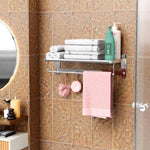 ZUN Bathroom Rack Wall Mounted with Bar and 5 Hooks,SUS304 Stainless Steel 24" Foldable 60456702