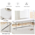 ZUN White shoe changing stool, silver metal legs, sofa stool dining chair, suitable for bedroom ,fitting W1151131315