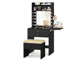 3-Color LED Lighted Vanity Desk with Charging Station - Foldable Makeup Table & Cushioned Stool Set 83295771