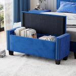 ZUN Upholstered Velvet Storage Ottoman Bench for Bedroom, End of Bed Bench with Rivet Design, Tufted WF322807AAC