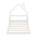 Twin Size Wood Floor Bed with House-shaped Headboard, White WF304145AAK