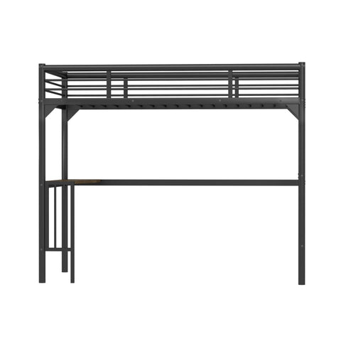 ZUN Twin Metal Loft Bed with Desk, Ladder and Guardrails,bookdesk under bed , Black 93749335