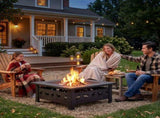 32 Inch Square Outdoor Wood Pit Table, Heavy Duty Wrought Iron Firepit with Pyramid 62794433