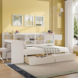 Wooden L-Shape Daybed with Seven Storage Cabinets and Two Storage Drawers, Multi-functional Bed with 96529688