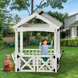 ZUN Outdoor Playhouse for Kids, Wooden Playhouse, Backyard Playhouse with bench and door W2992P246443