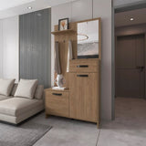 Natural Oak Hall Tree Multistorage with 1-Mirror and Adjustable Legs B062P290249