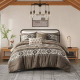5 Piece Stripe Herringbone Comforter Set with Throw Pillows Brown Full/Queen B035P266667